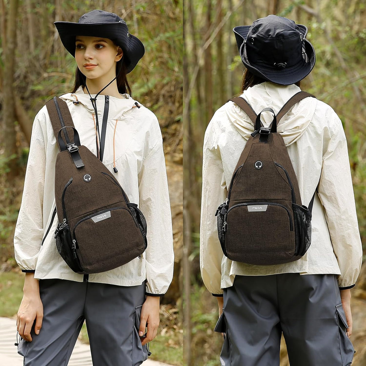 Sling Backpack Travel Hiking Daypack, Crossbody Convertible Sling Bag with Front Pocket One Shoulder Chest Bag