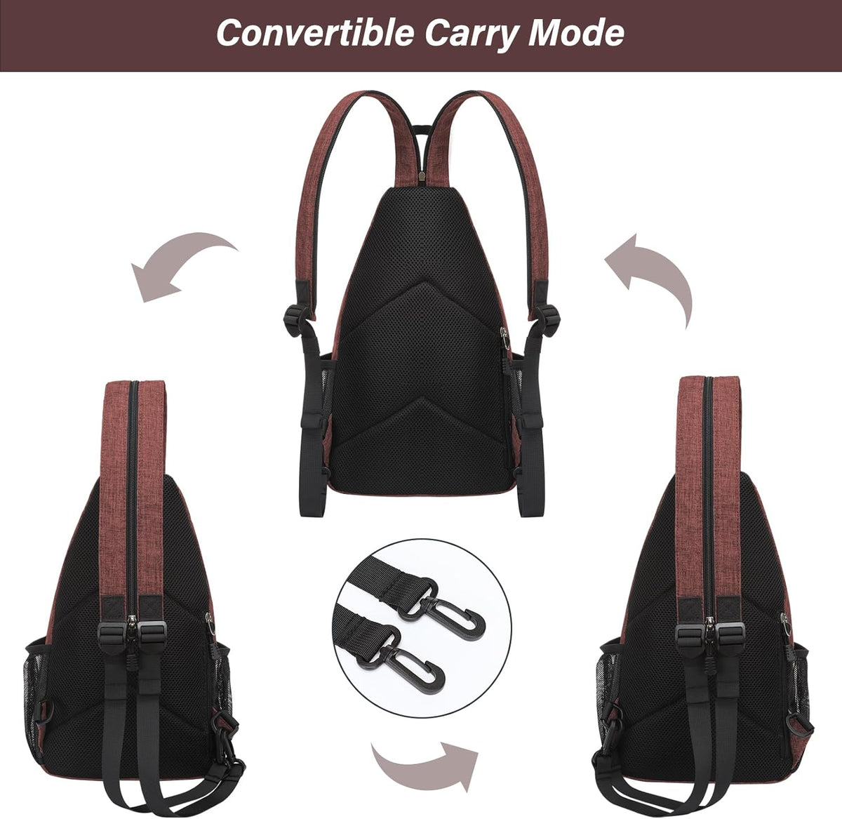 Sling Backpack Travel Hiking Daypack, Crossbody Convertible Sling Bag with Front Pocket One Shoulder Chest Bag