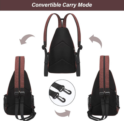 Sling Backpack Travel Hiking Daypack, Crossbody Convertible Sling Bag with Front Pocket One Shoulder Chest Bag