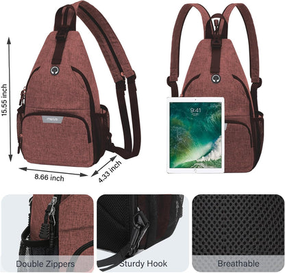Sling Backpack Travel Hiking Daypack, Crossbody Convertible Sling Bag with Front Pocket One Shoulder Chest Bag