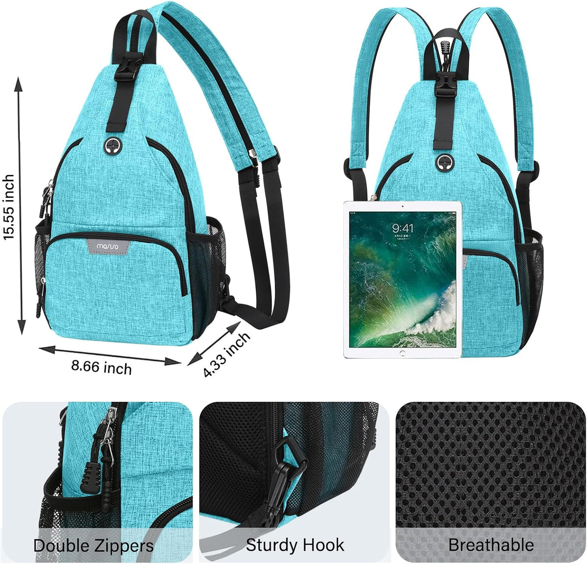 Sling Backpack Travel Hiking Daypack, Crossbody Convertible Sling Bag with Front Pocket One Shoulder Chest Bag