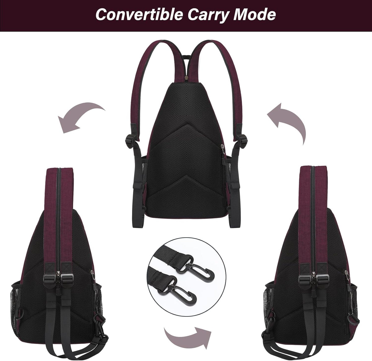 Sling Backpack Travel Hiking Daypack, Crossbody Convertible Sling Bag with Front Pocket One Shoulder Chest Bag