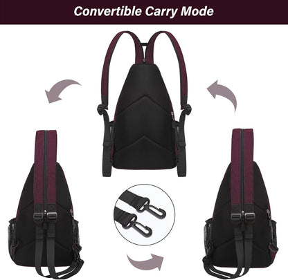 Sling Backpack Travel Hiking Daypack, Crossbody Convertible Sling Bag with Front Pocket One Shoulder Chest Bag