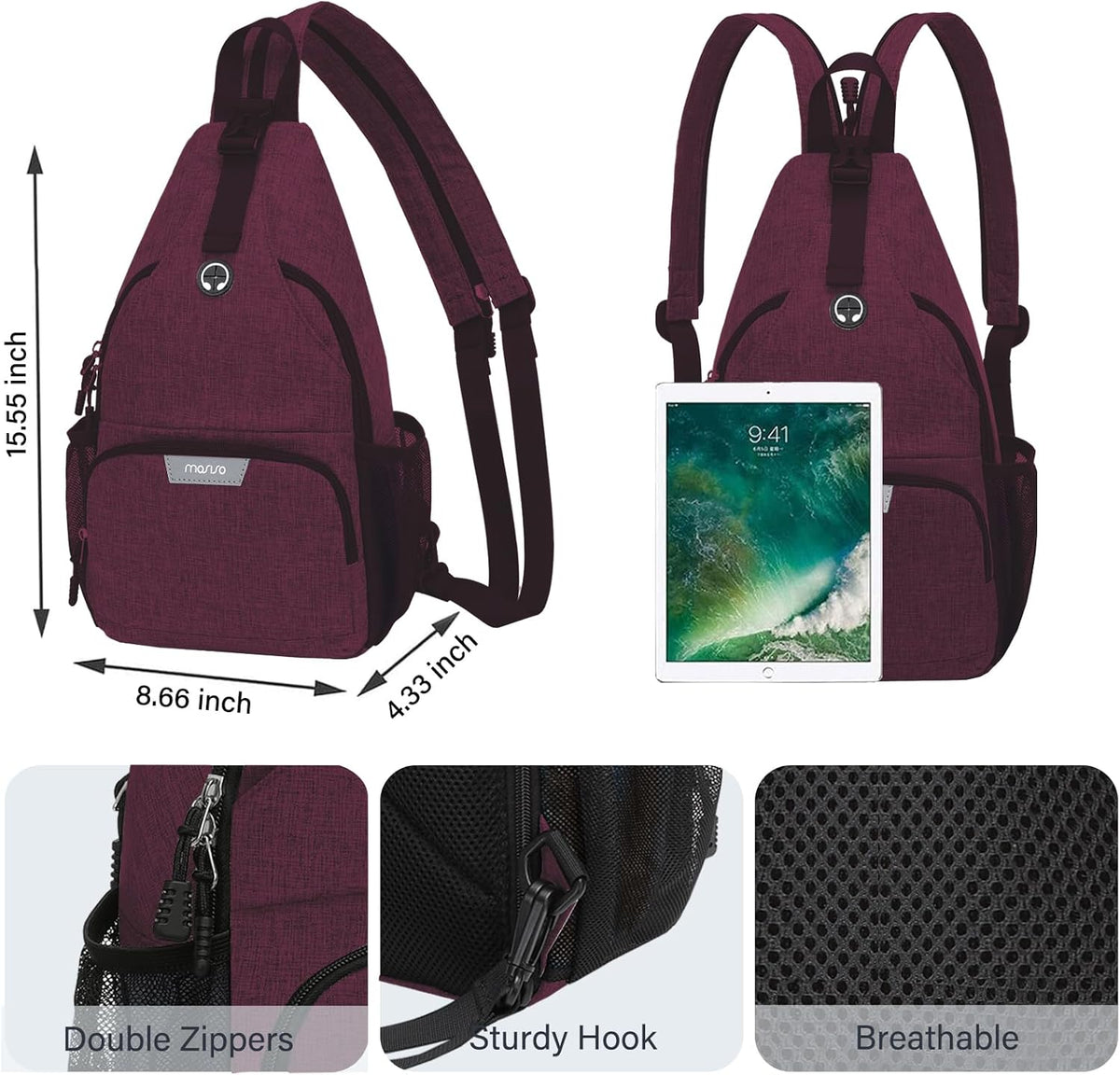 Sling Backpack Travel Hiking Daypack, Crossbody Convertible Sling Bag with Front Pocket One Shoulder Chest Bag
