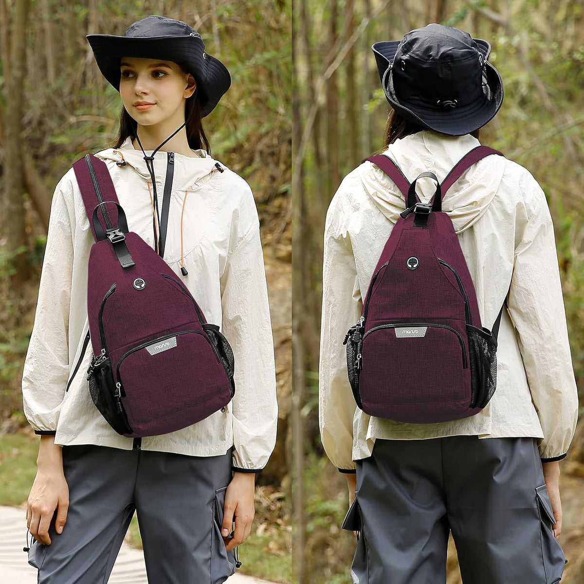 Sling Backpack Travel Hiking Daypack, Crossbody Convertible Sling Bag with Front Pocket One Shoulder Chest Bag