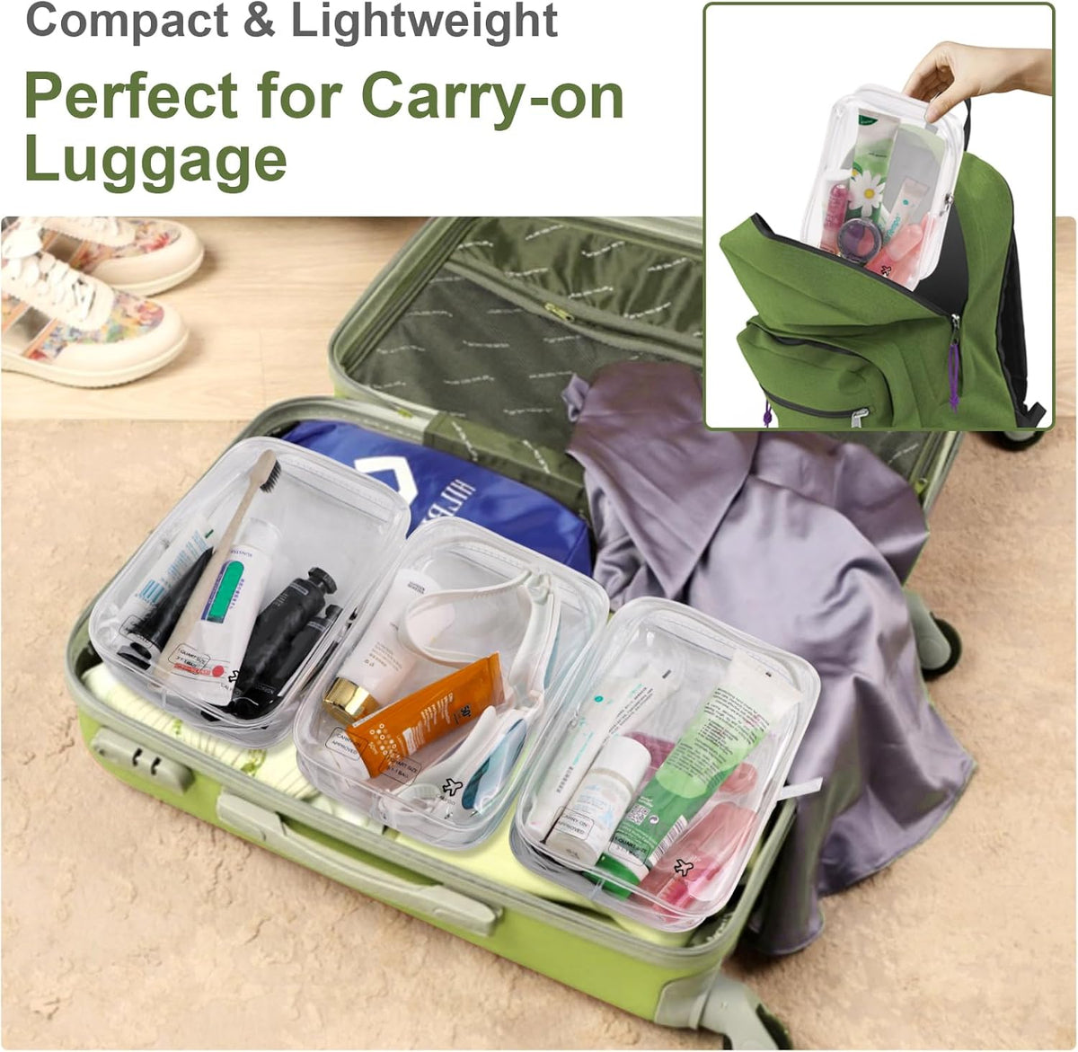 Packing Cubes 1 Quart Size Travel Bag TSA Approved Toiletry Bag Clear Small Purse Pouch International Long Flight Must Haves for Toiletries Makeup Liquids Airplane Europe Vacation Essentials