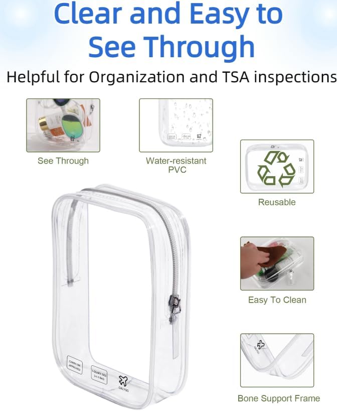 Packing Cubes 1 Quart Size Travel Bag TSA Approved Toiletry Bag Clear Small Purse Pouch International Long Flight Must Haves for Toiletries Makeup Liquids Airplane Europe Vacation Essentials