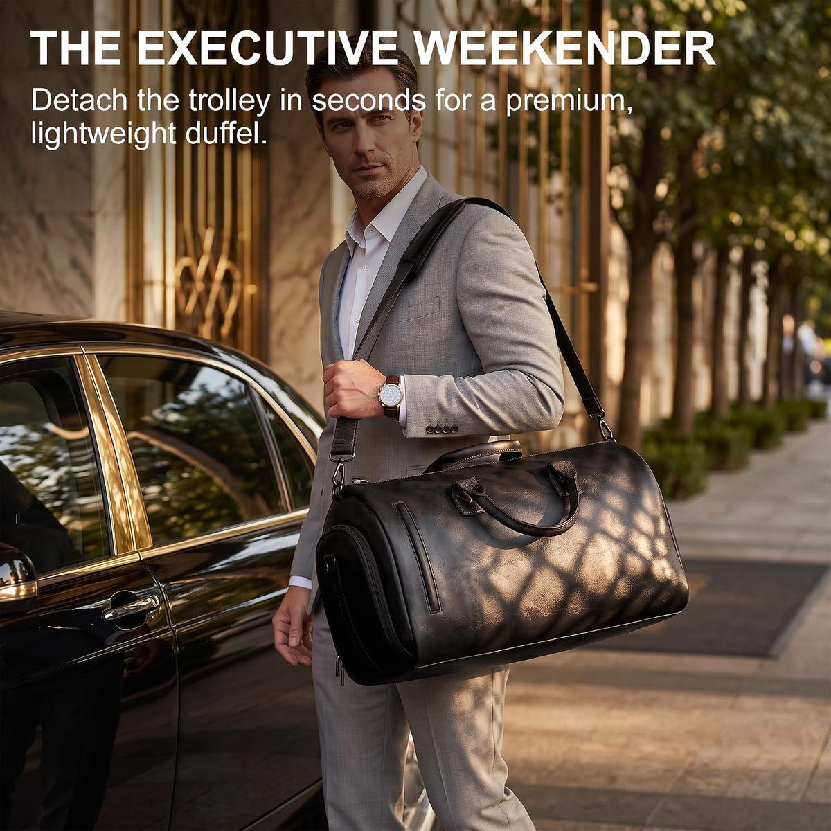 3-in-1 Convertible Rolling Garment Duffel Bag with Wheels, Black, 50L | Carry On Travel, Wrinkle-Free Hanging Suit Dress, Weekender Bag, Detachable Cart Shoulder Strap, For Men Women