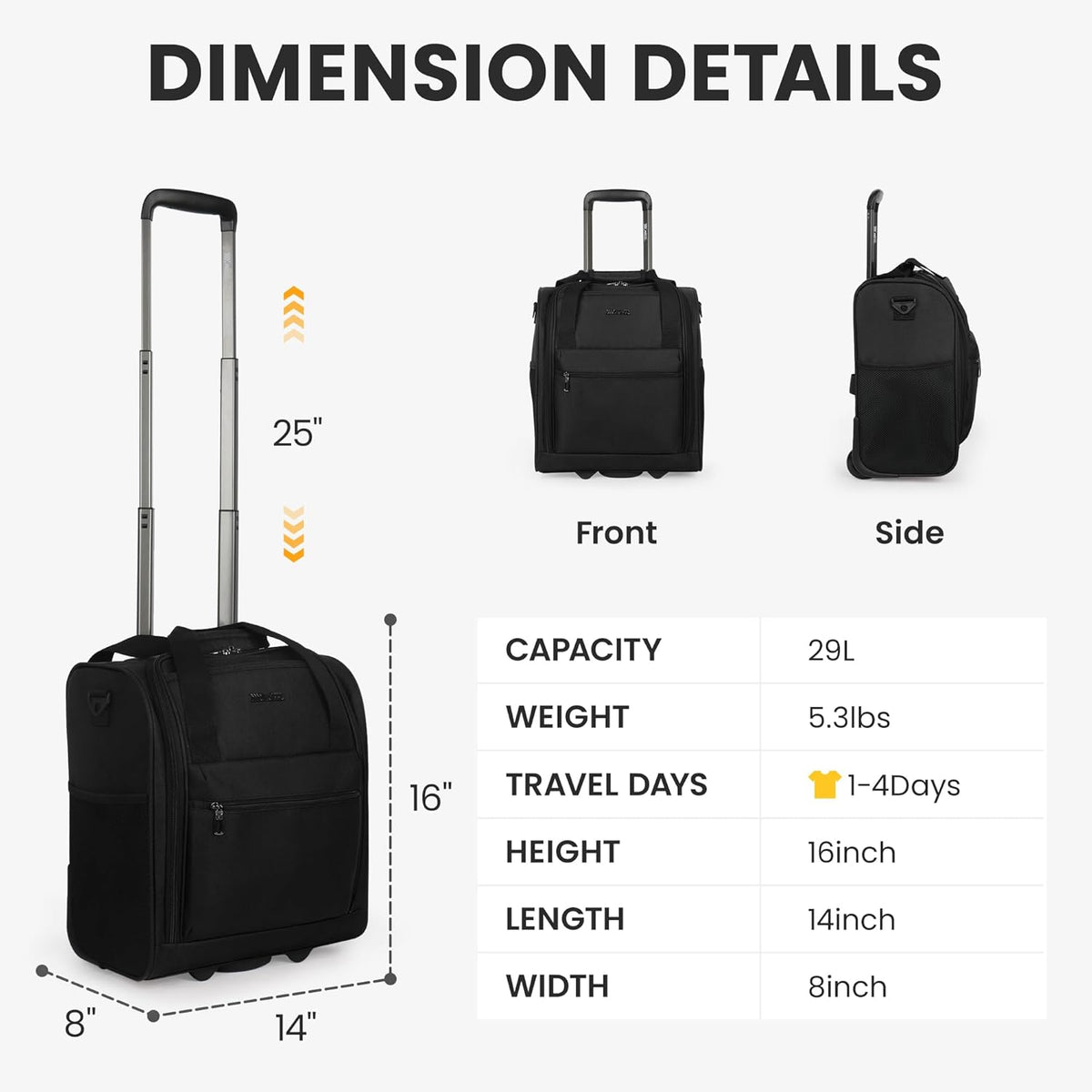 16'' Softside Carry-On Luggage for Airplane,3-in-1 Underseat Carry On Luggage with Wheels,Scratch-Resistant Surface,Lightweight Durable Rolling Suitcase for Men/Women Business Trip（16'',Burgundy）