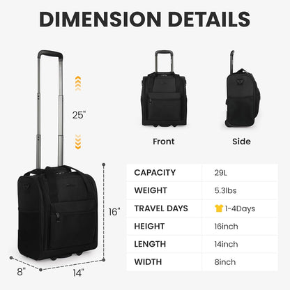 16'' Softside Carry-On Luggage for Airplane,3-in-1 Underseat Carry On Luggage with Wheels,Scratch-Resistant Surface,Lightweight Durable Rolling Suitcase for Men/Women Business Trip（16'',Burgundy）