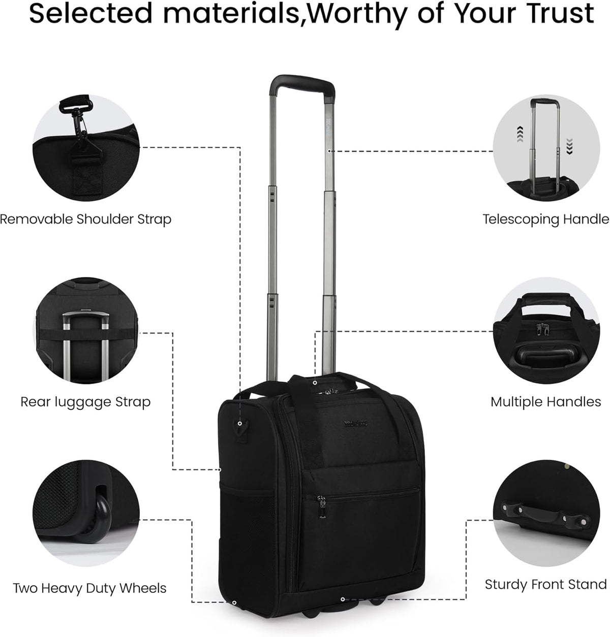 16'' Softside Carry-On Luggage for Airplane,3-in-1 Underseat Carry On Luggage with Wheels,Scratch-Resistant Surface,Lightweight Durable Rolling Suitcase for Men/Women Business Trip（16'',Burgundy）