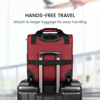 16'' Softside Carry-On Luggage for Airplane,3-in-1 Underseat Carry On Luggage with Wheels,Scratch-Resistant Surface,Lightweight Durable Rolling Suitcase for Men/Women Business Trip（16'',Burgundy）