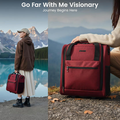 16'' Softside Carry-On Luggage for Airplane,3-in-1 Underseat Carry On Luggage with Wheels,Scratch-Resistant Surface,Lightweight Durable Rolling Suitcase for Men/Women Business Trip（16'',Burgundy）