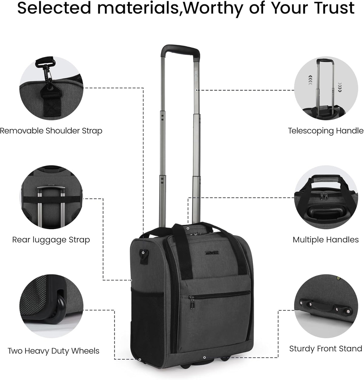 16'' Softside Carry-On Luggage for Airplane,3-in-1 Underseat Carry On Luggage with Wheels,Scratch-Resistant Surface,Lightweight Durable Rolling Suitcase for Men/Women Business Trip（16'',Burgundy）