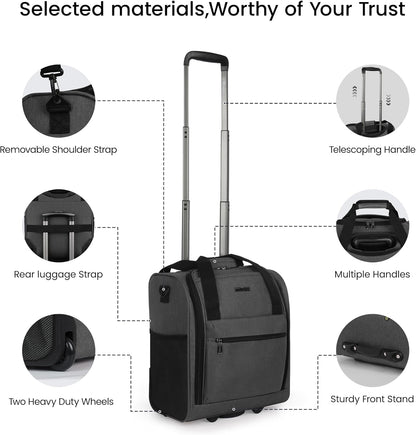 16'' Softside Carry-On Luggage for Airplane,3-in-1 Underseat Carry On Luggage with Wheels,Scratch-Resistant Surface,Lightweight Durable Rolling Suitcase for Men/Women Business Trip（16'',Burgundy）