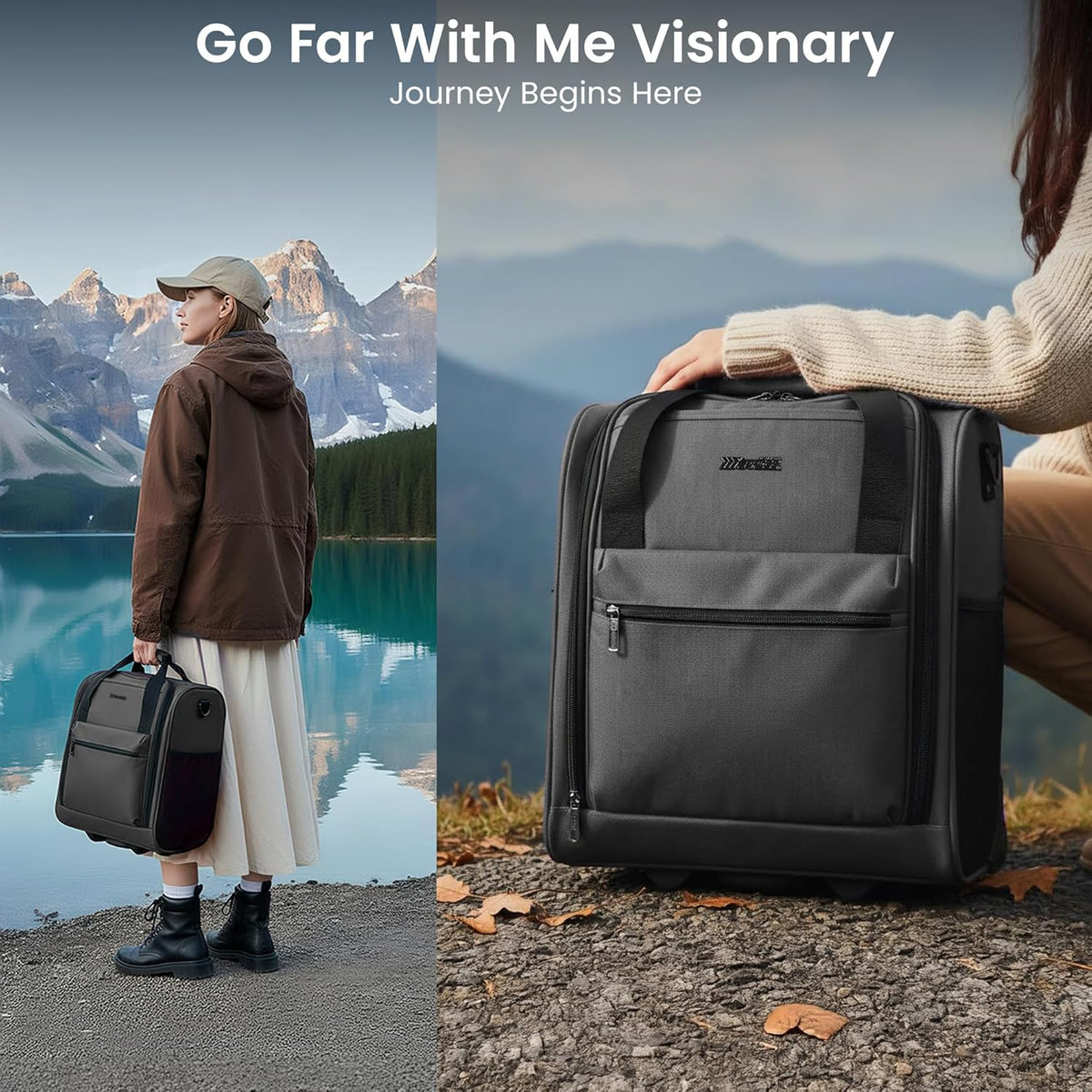 16'' Softside Carry-On Luggage for Airplane,3-in-1 Underseat Carry On Luggage with Wheels,Scratch-Resistant Surface,Lightweight Durable Rolling Suitcase for Men/Women Business Trip（16'',Burgundy）