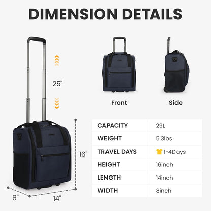 16'' Softside Carry-On Luggage for Airplane,3-in-1 Underseat Carry On Luggage with Wheels,Scratch-Resistant Surface,Lightweight Durable Rolling Suitcase for Men/Women Business Trip（16'',Burgundy）