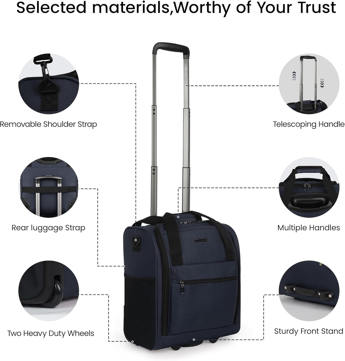 16'' Softside Carry-On Luggage for Airplane,3-in-1 Underseat Carry On Luggage with Wheels,Scratch-Resistant Surface,Lightweight Durable Rolling Suitcase for Men/Women Business Trip（16'',Burgundy）