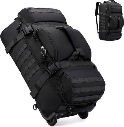 Rolling Duffle Bag with Wheels, 70L 26-inch Tactical Travel Duffel Bags Foldable Durable Tear-Resistant Heavy-Duty Luggage (Black)