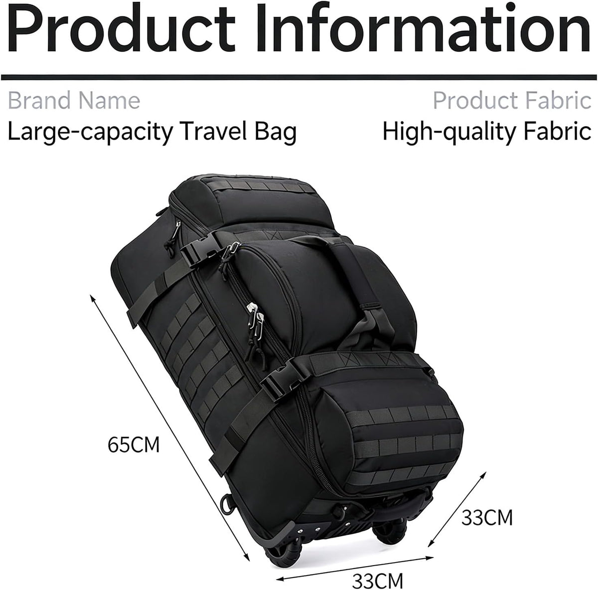 Rolling Duffle Bag with Wheels, 70L 26-inch Tactical Travel Duffel Bags Foldable Durable Tear-Resistant Heavy-Duty Luggage (Black)