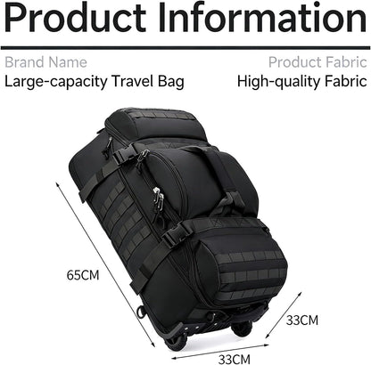 Rolling Duffle Bag with Wheels, 70L 26-inch Tactical Travel Duffel Bags Foldable Durable Tear-Resistant Heavy-Duty Luggage (Black)