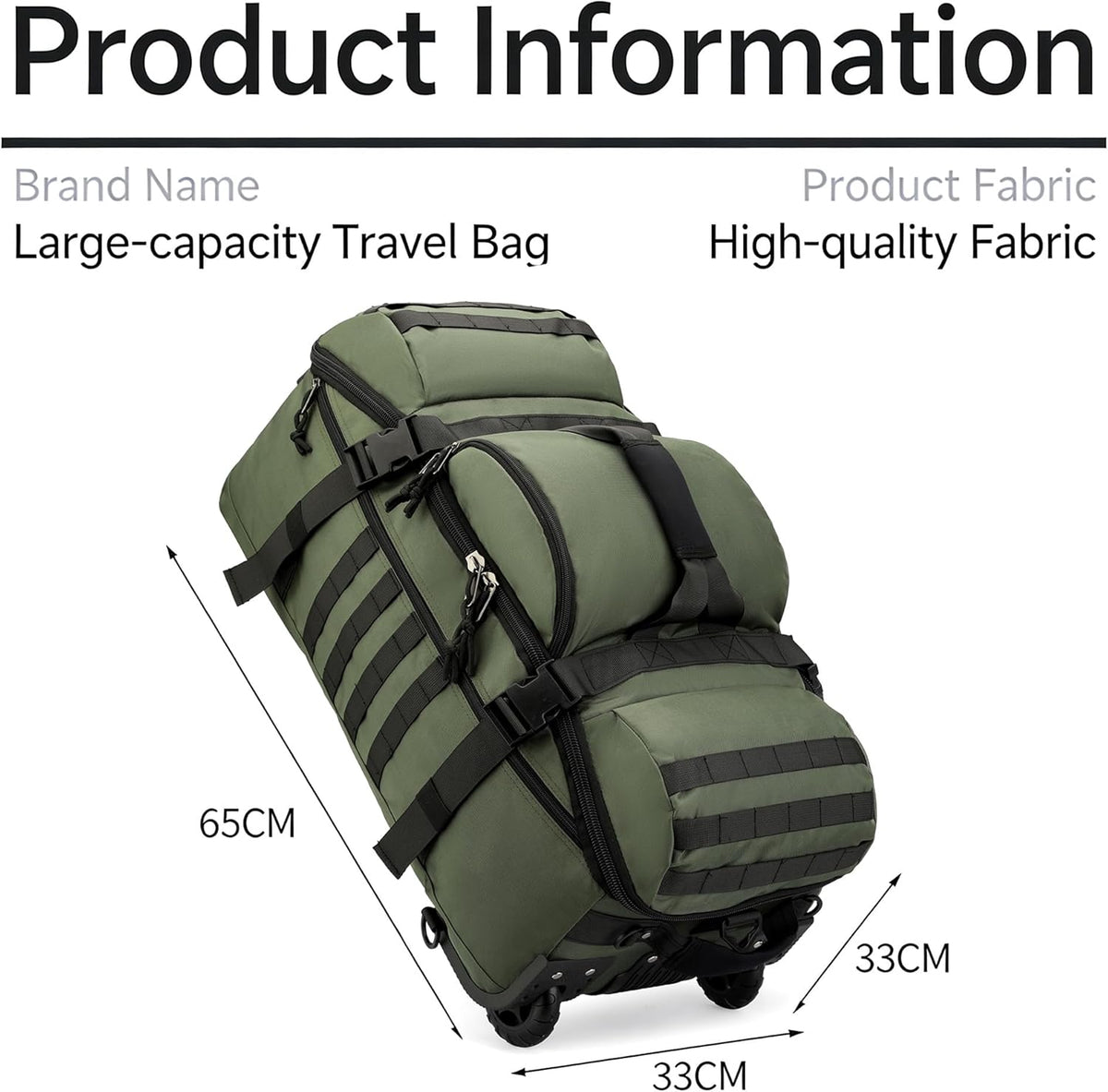 Rolling Duffle Bag with Wheels, 70L 26-inch Tactical Travel Duffel Bags Foldable Durable Tear-Resistant Heavy-Duty Luggage (Black)