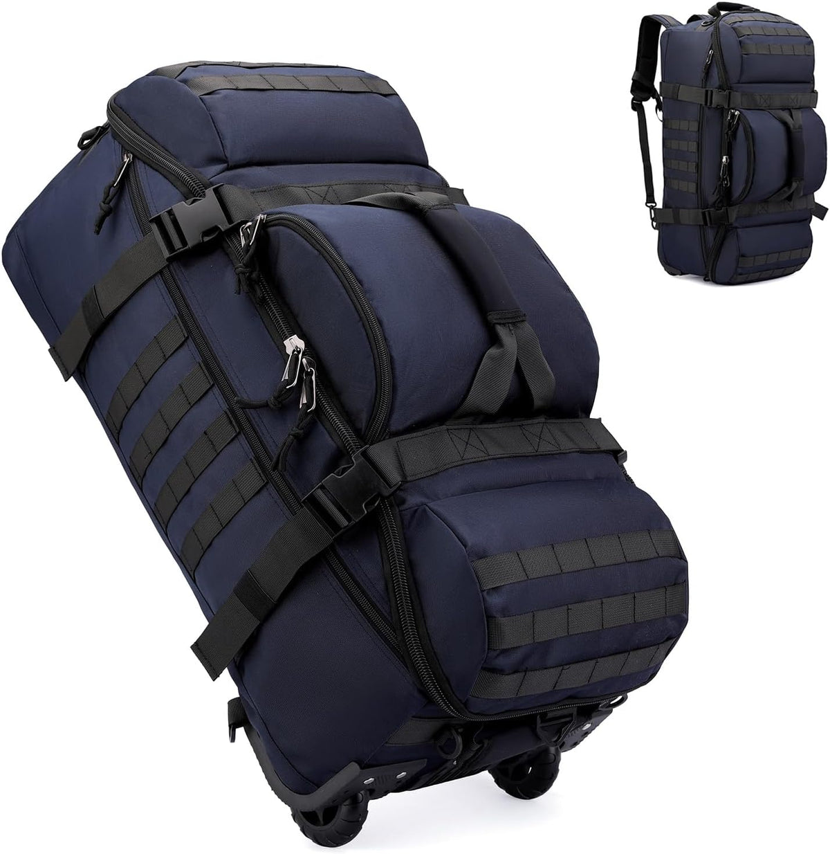 Rolling Duffle Bag with Wheels, 70L 26-inch Tactical Travel Duffel Bags Foldable Durable Tear-Resistant Heavy-Duty Luggage (Black)