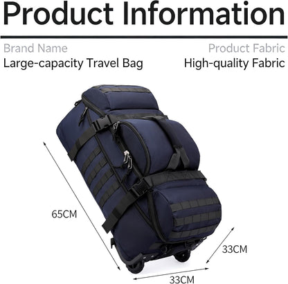 Rolling Duffle Bag with Wheels, 70L 26-inch Tactical Travel Duffel Bags Foldable Durable Tear-Resistant Heavy-Duty Luggage (Black)