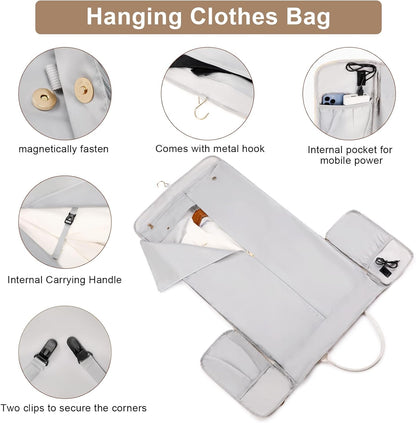 Convertible Travel Garment Bag,Carry On Garment Duffle Bag with Toiletry and Shoe bag,Garment Bags for Travel,2 in 1 Hanging Dress Suitcase Suit Travel Bags for Women with USB Charging Port