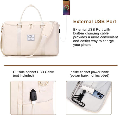 Convertible Travel Garment Bag,Carry On Garment Duffle Bag with Toiletry and Shoe bag,Garment Bags for Travel,2 in 1 Hanging Dress Suitcase Suit Travel Bags for Women with USB Charging Port