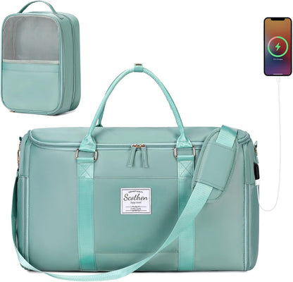 Convertible Travel Garment Bag,Carry On Garment Duffle Bag with Toiletry and Shoe bag,Garment Bags for Travel,2 in 1 Hanging Dress Suitcase Suit Travel Bags for Women with USB Charging Port