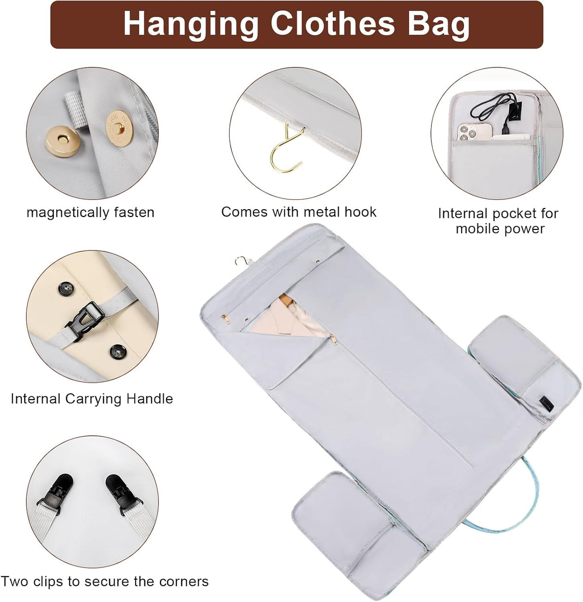 Convertible Travel Garment Bag,Carry On Garment Duffle Bag with Toiletry and Shoe bag,Garment Bags for Travel,2 in 1 Hanging Dress Suitcase Suit Travel Bags for Women with USB Charging Port