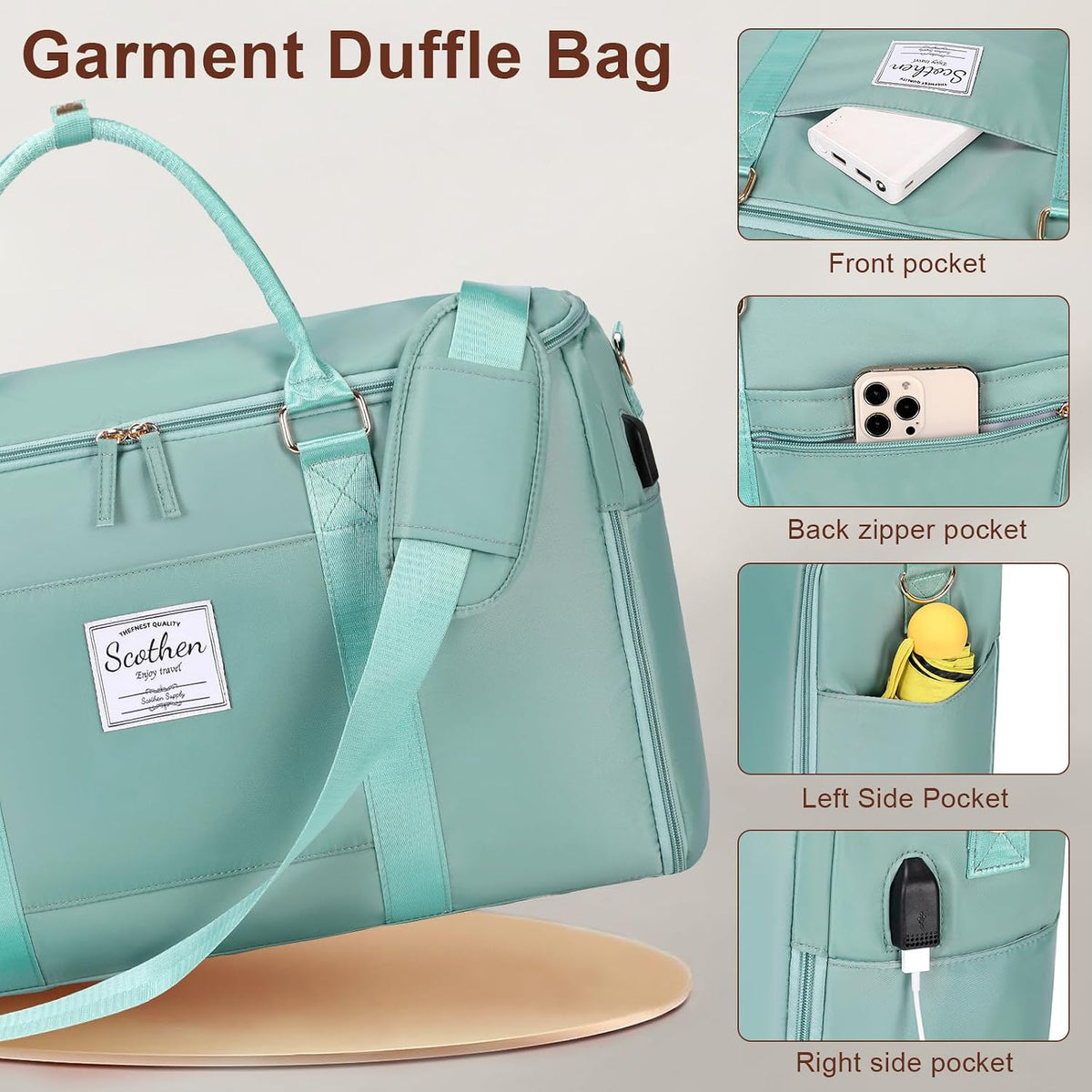 Convertible Travel Garment Bag,Carry On Garment Duffle Bag with Toiletry and Shoe bag,Garment Bags for Travel,2 in 1 Hanging Dress Suitcase Suit Travel Bags for Women with USB Charging Port