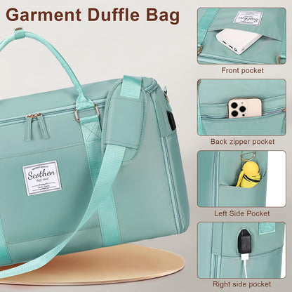 Convertible Travel Garment Bag,Carry On Garment Duffle Bag with Toiletry and Shoe bag,Garment Bags for Travel,2 in 1 Hanging Dress Suitcase Suit Travel Bags for Women with USB Charging Port