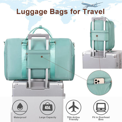 Convertible Travel Garment Bag,Carry On Garment Duffle Bag with Toiletry and Shoe bag,Garment Bags for Travel,2 in 1 Hanging Dress Suitcase Suit Travel Bags for Women with USB Charging Port