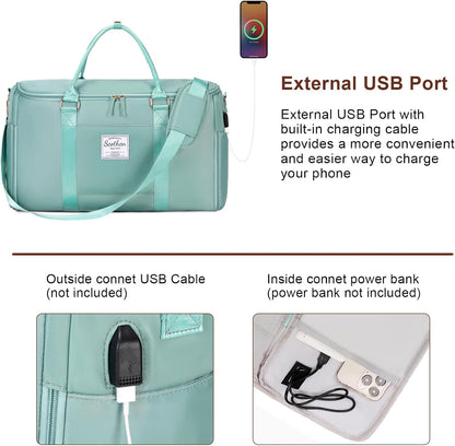 Convertible Travel Garment Bag,Carry On Garment Duffle Bag with Toiletry and Shoe bag,Garment Bags for Travel,2 in 1 Hanging Dress Suitcase Suit Travel Bags for Women with USB Charging Port