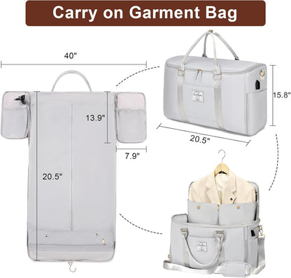 Convertible Travel Garment Bag,Carry On Garment Duffle Bag with Toiletry and Shoe bag,Garment Bags for Travel,2 in 1 Hanging Dress Suitcase Suit Travel Bags for Women with USB Charging Port