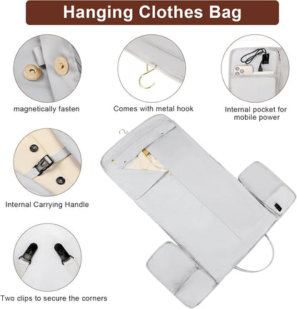 Convertible Travel Garment Bag,Carry On Garment Duffle Bag with Toiletry and Shoe bag,Garment Bags for Travel,2 in 1 Hanging Dress Suitcase Suit Travel Bags for Women with USB Charging Port