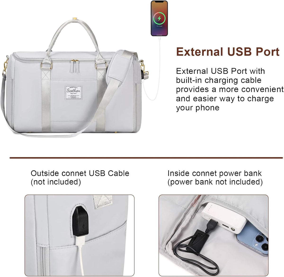 Convertible Travel Garment Bag,Carry On Garment Duffle Bag with Toiletry and Shoe bag,Garment Bags for Travel,2 in 1 Hanging Dress Suitcase Suit Travel Bags for Women with USB Charging Port
