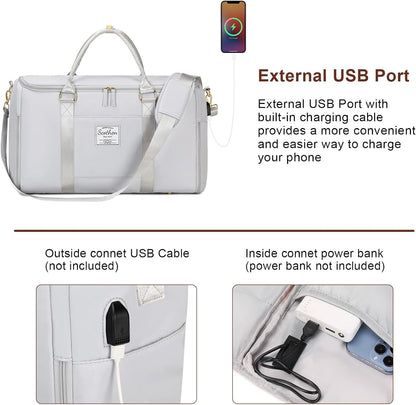 Convertible Travel Garment Bag,Carry On Garment Duffle Bag with Toiletry and Shoe bag,Garment Bags for Travel,2 in 1 Hanging Dress Suitcase Suit Travel Bags for Women with USB Charging Port