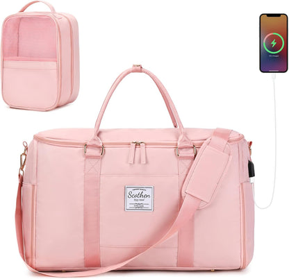 Convertible Travel Garment Bag,Carry On Garment Duffle Bag with Toiletry and Shoe bag,Garment Bags for Travel,2 in 1 Hanging Dress Suitcase Suit Travel Bags for Women with USB Charging Port