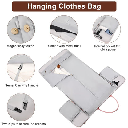 Convertible Travel Garment Bag,Carry On Garment Duffle Bag with Toiletry and Shoe bag,Garment Bags for Travel,2 in 1 Hanging Dress Suitcase Suit Travel Bags for Women with USB Charging Port