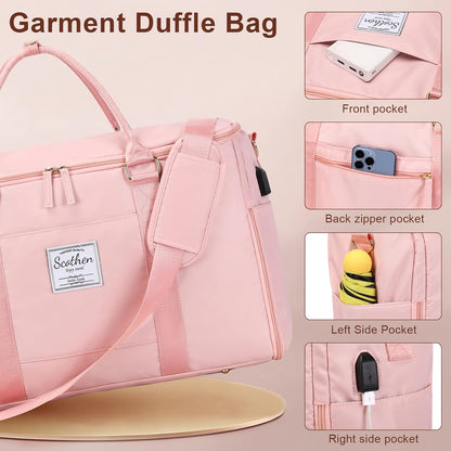 Convertible Travel Garment Bag,Carry On Garment Duffle Bag with Toiletry and Shoe bag,Garment Bags for Travel,2 in 1 Hanging Dress Suitcase Suit Travel Bags for Women with USB Charging Port
