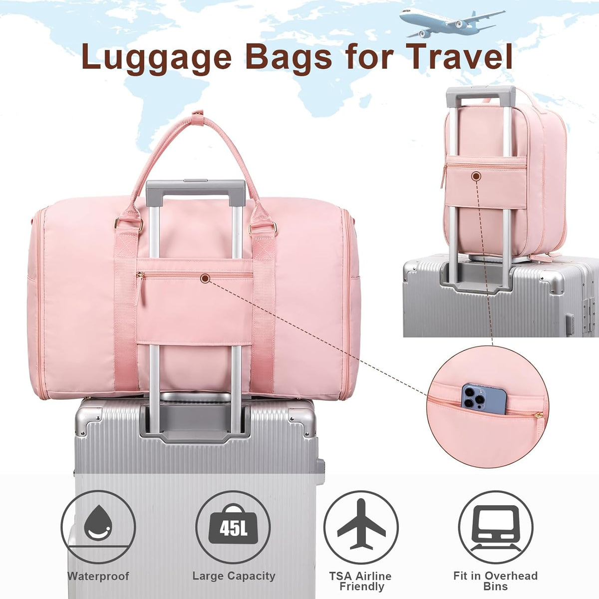 Convertible Travel Garment Bag,Carry On Garment Duffle Bag with Toiletry and Shoe bag,Garment Bags for Travel,2 in 1 Hanging Dress Suitcase Suit Travel Bags for Women with USB Charging Port