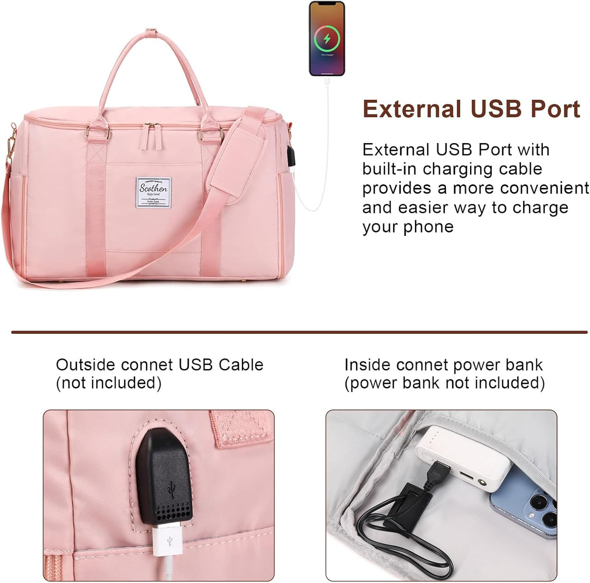 Convertible Travel Garment Bag,Carry On Garment Duffle Bag with Toiletry and Shoe bag,Garment Bags for Travel,2 in 1 Hanging Dress Suitcase Suit Travel Bags for Women with USB Charging Port
