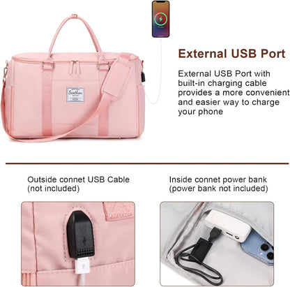 Convertible Travel Garment Bag,Carry On Garment Duffle Bag with Toiletry and Shoe bag,Garment Bags for Travel,2 in 1 Hanging Dress Suitcase Suit Travel Bags for Women with USB Charging Port