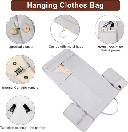 Convertible Travel Garment Bag,Carry On Garment Duffle Bag with Toiletry and Shoe bag,Garment Bags for Travel,2 in 1 Hanging Dress Suitcase Suit Travel Bags for Women with USB Charging Port