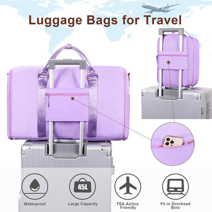 Convertible Travel Garment Bag,Carry On Garment Duffle Bag with Toiletry and Shoe bag,Garment Bags for Travel,2 in 1 Hanging Dress Suitcase Suit Travel Bags for Women with USB Charging Port