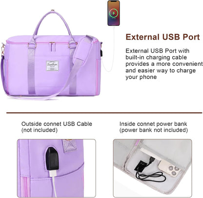 Convertible Travel Garment Bag,Carry On Garment Duffle Bag with Toiletry and Shoe bag,Garment Bags for Travel,2 in 1 Hanging Dress Suitcase Suit Travel Bags for Women with USB Charging Port