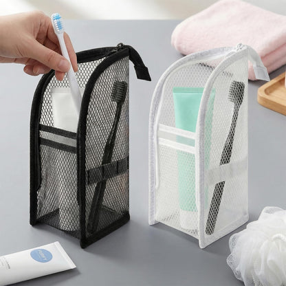 Standing Toiletry Bag, Portable Lightweight Travel Toiletry Bag, Mesh Large Capacity Cosmetic Waterproof Bag,Foldable Clear Hanging Travel Toiletry Bag Cosmetic Organiser Storage(White)